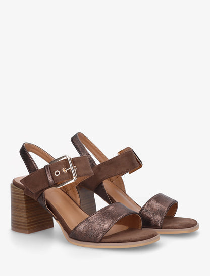 Sandales bimatière à talon - Marron - 4