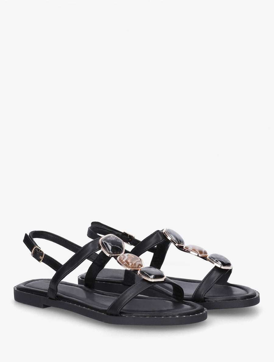Sandales à empiècement trois pierres - Noir - 4
