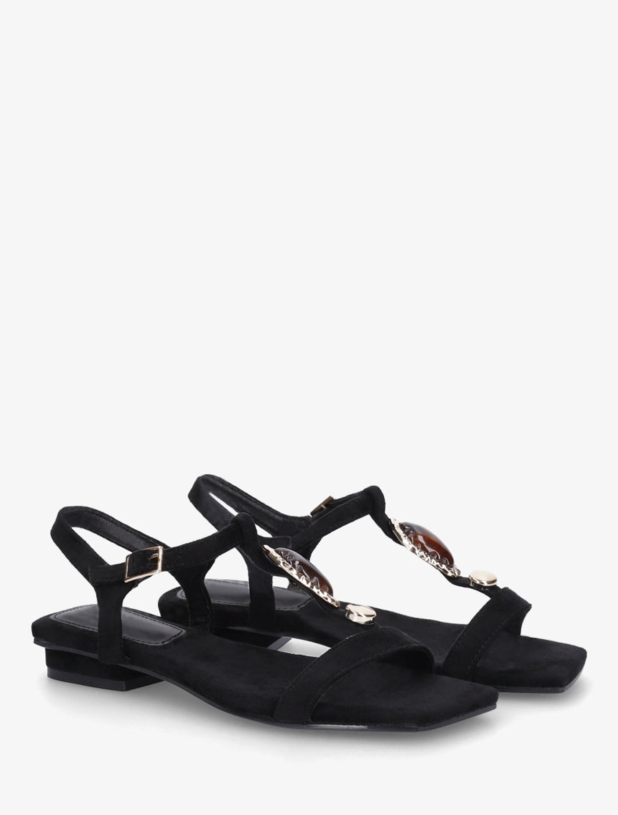 Sandales en suédine à empiècement pierre - Noir - 4