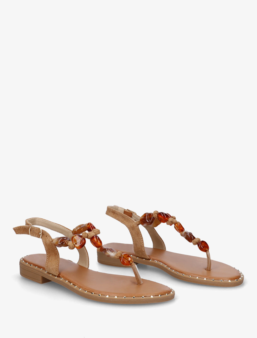 Nu-pieds à perles et entredoigt - Camel - 4