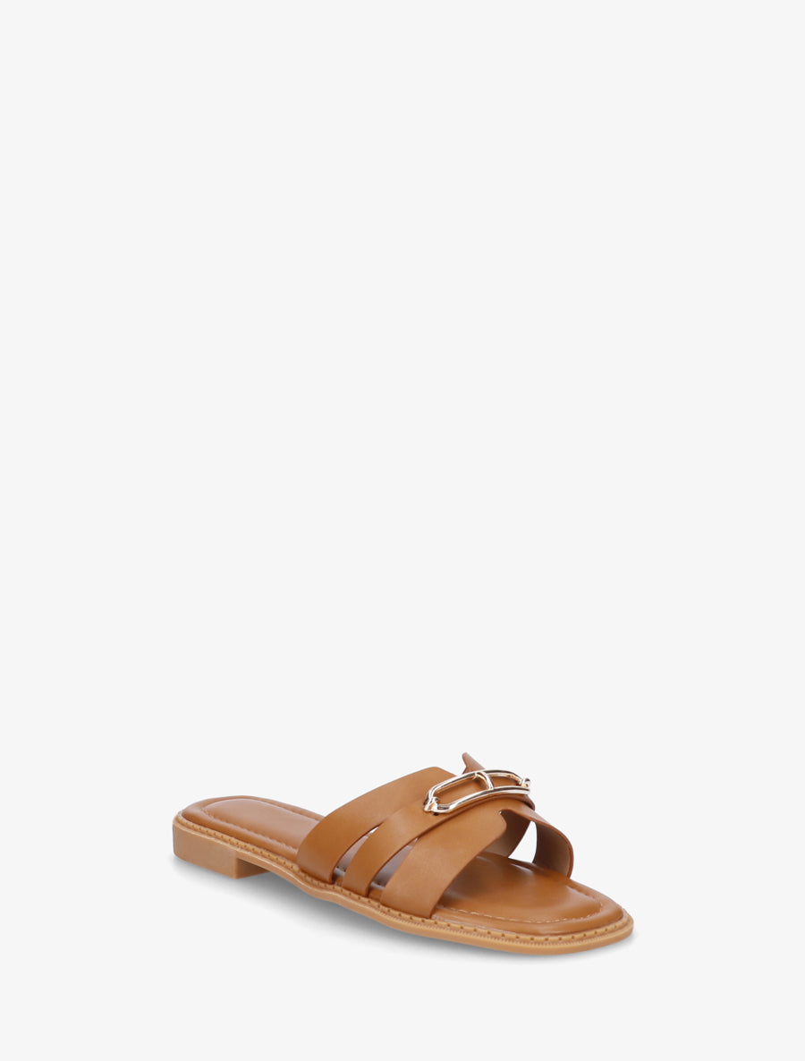 Claquettes en simili à empiècement métal - Camel - 2