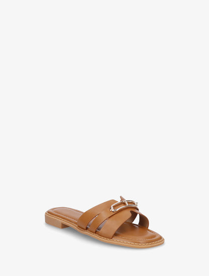 Claquettes en simili à empiècement métal - Camel - 2