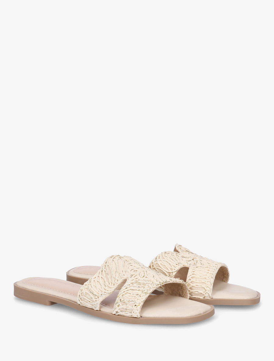 Claquettes en simili à détail irisé - Beige - 4