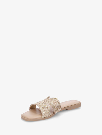 Claquettes en simili à détail irisé - Taupe - 3