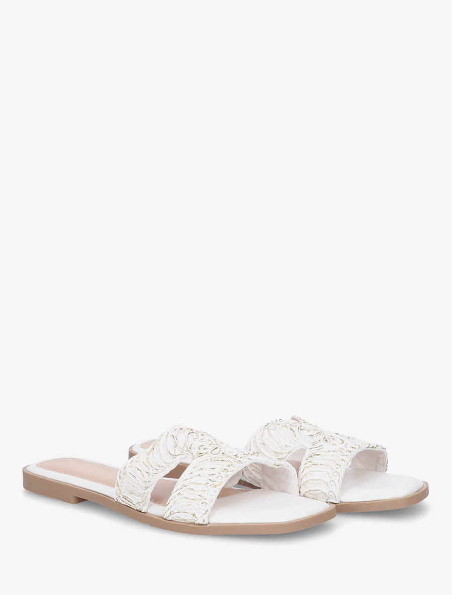 Claquettes en simili à détail irisé - Blanc - 4