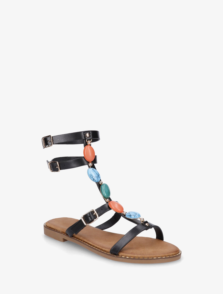 Nu-pieds style spartiates à pierres - Noir - 2