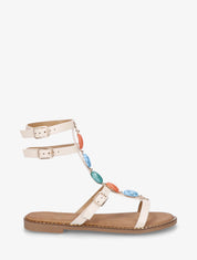 Nu-pieds style spartiates à pierres - Beige - 1