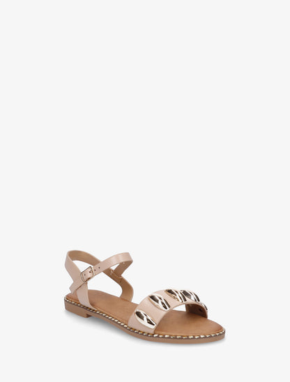 Nu-pieds en simili à bijoux ovales - Taupe - 2