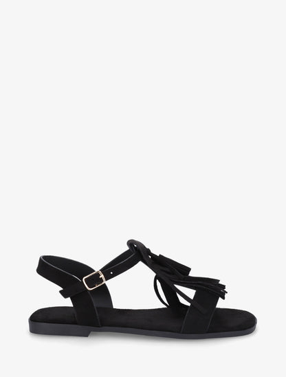 Sandales en suédine à franges - Noir - 1