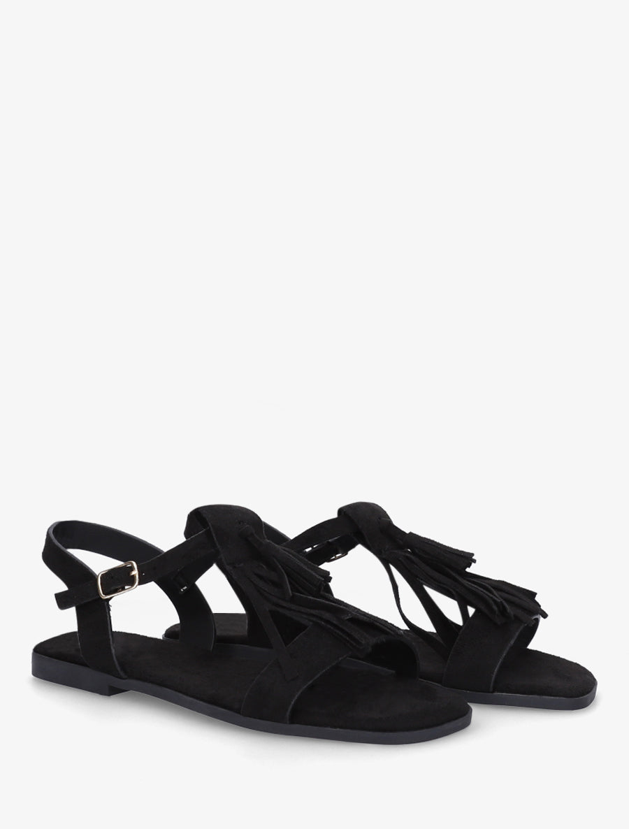 Sandales en suédine à franges - Noir - 4