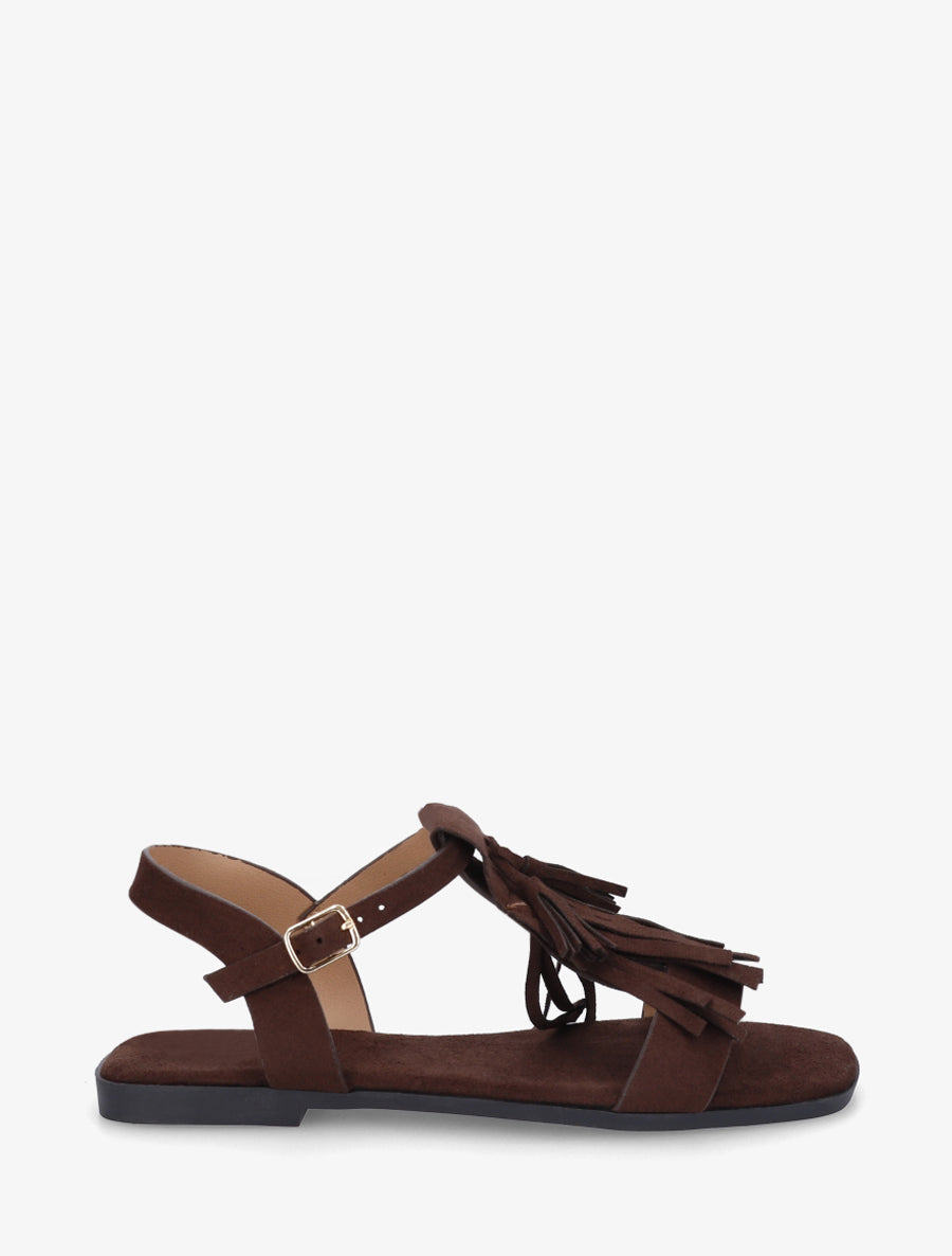 Sandales en suédine à franges - Marron - 1
