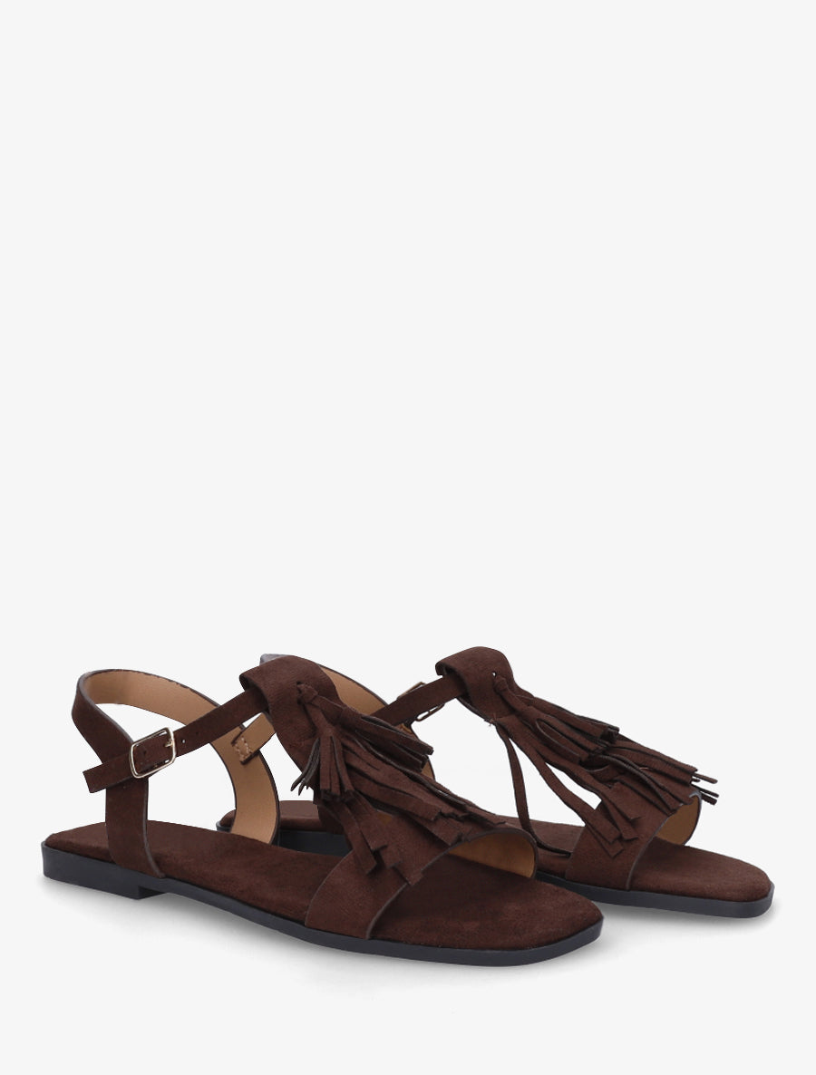 Sandales en suédine à franges - Marron - 4