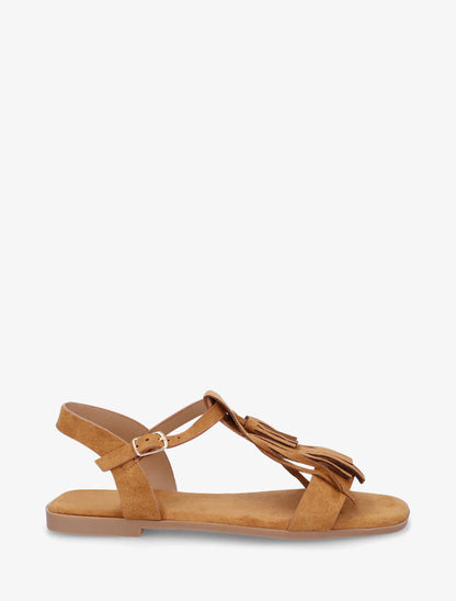 Sandales en suédine à franges - Camel - 1