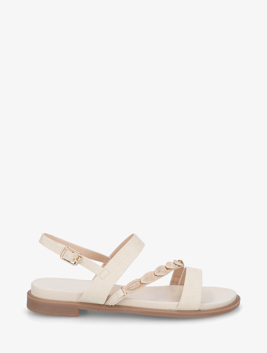 Nu-pieds en simili à bijou feuilles - Beige - 1