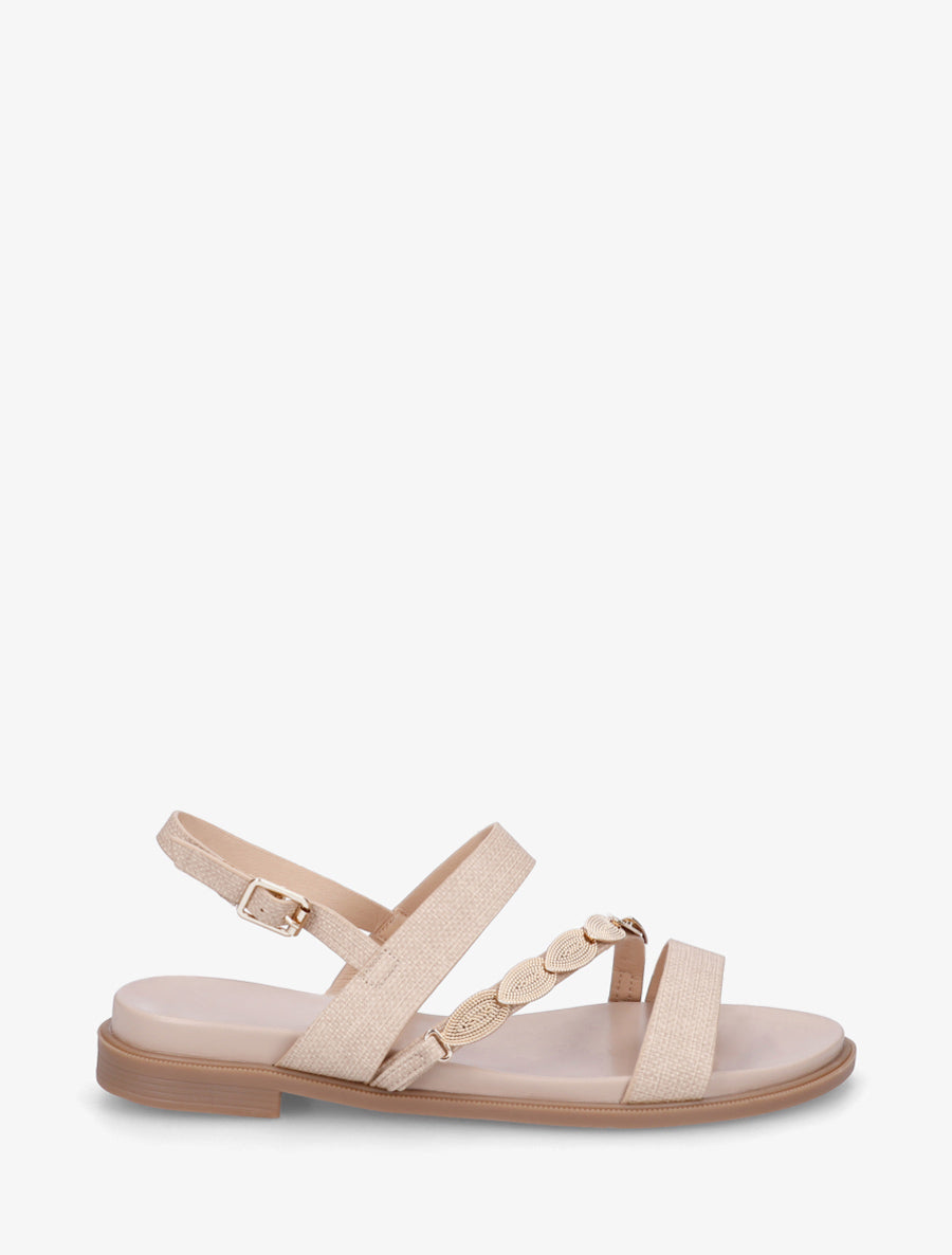 Nu-pieds en simili à bijou feuilles - Taupe - 1
