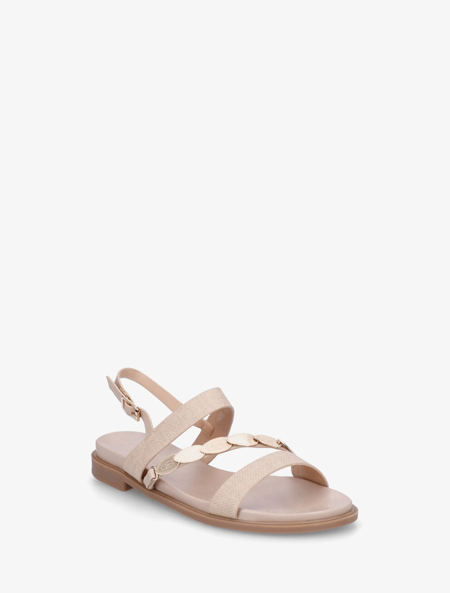 Nu-pieds en simili à bijou feuilles - Taupe - 2