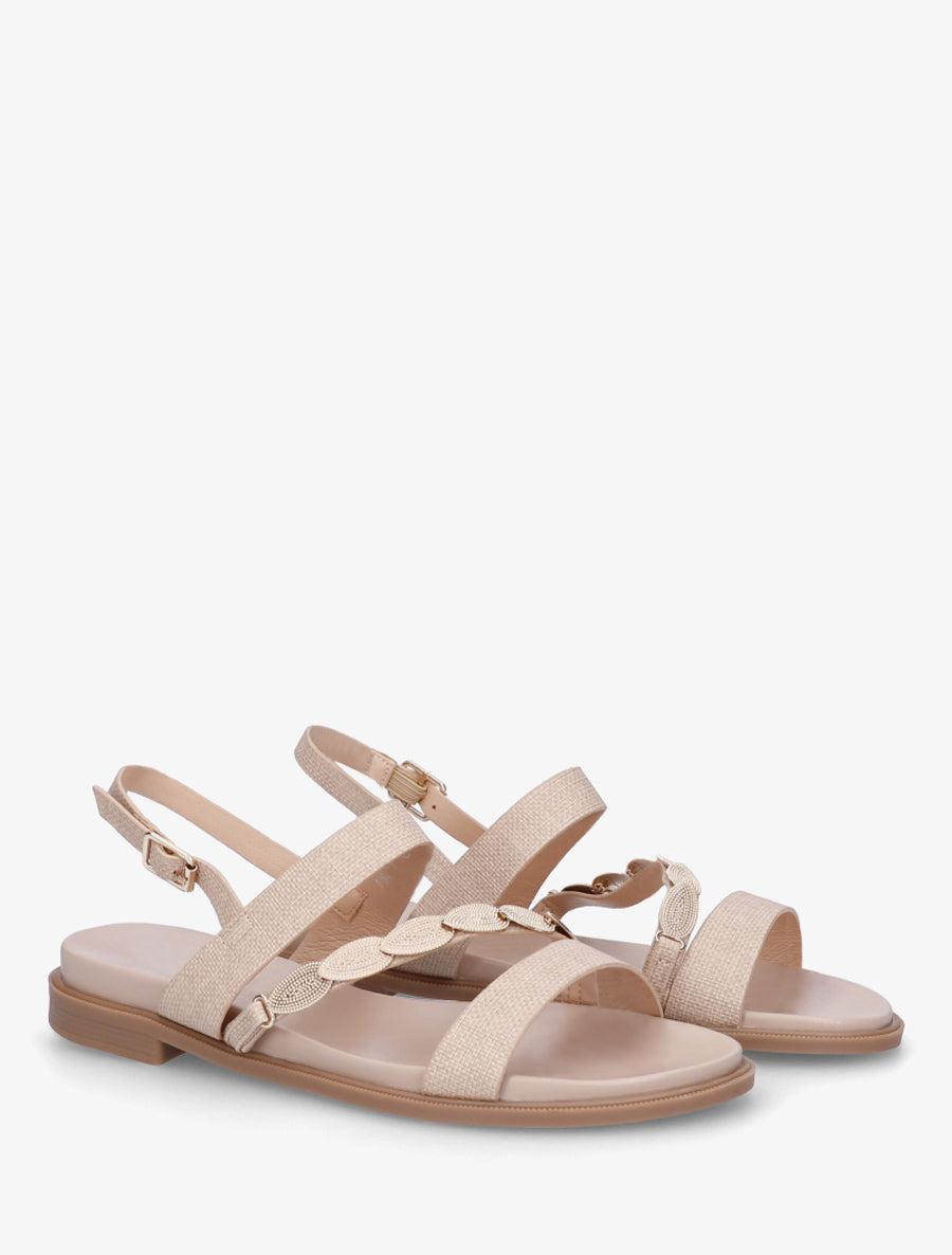 Nu-pieds en simili à bijou feuilles - Taupe - 4
