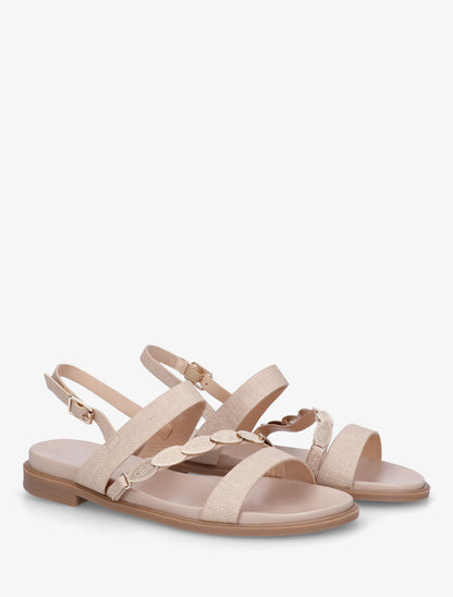 Nu-pieds en simili à bijou feuilles - Taupe - 4