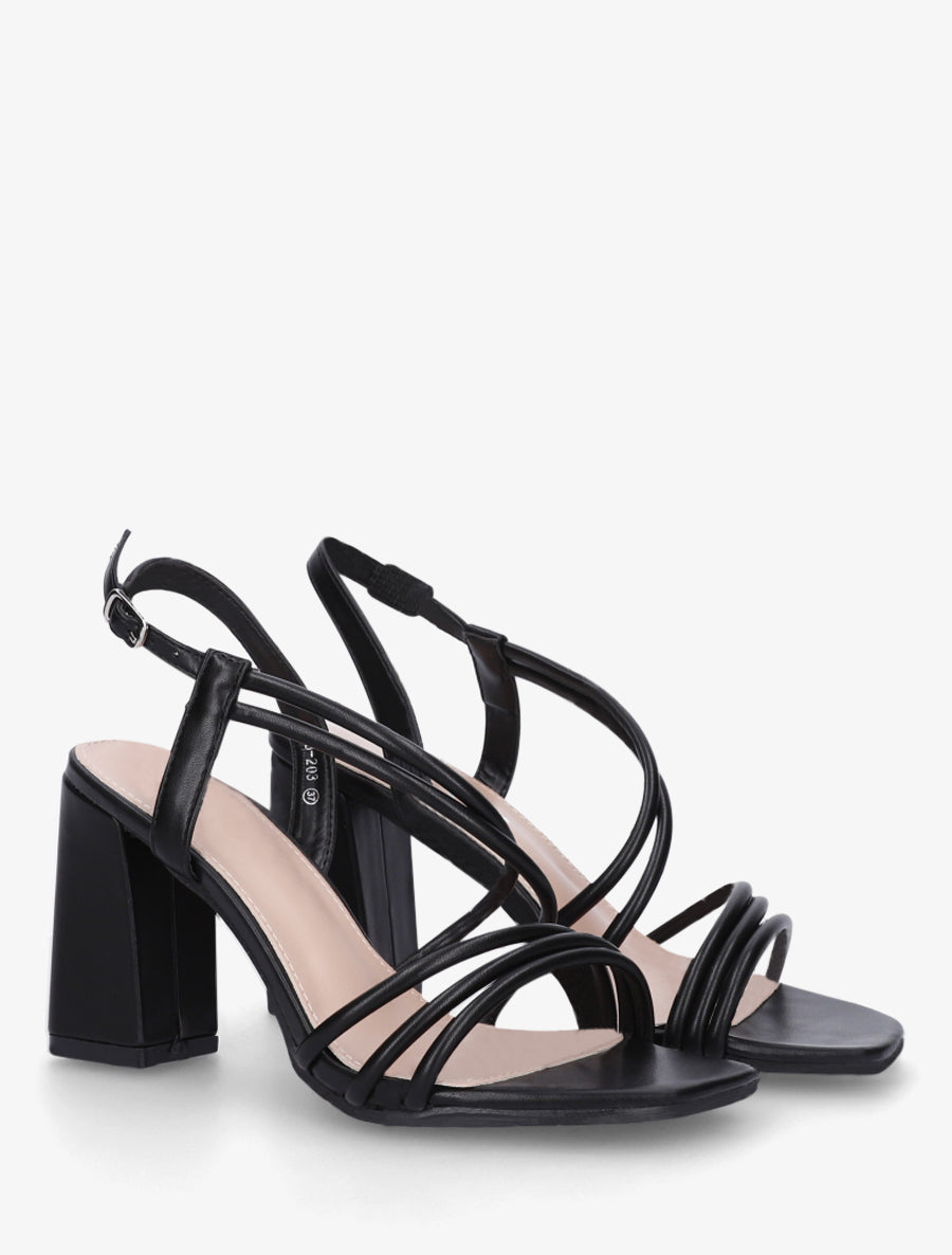 Sandales à talon et brides fines - Noir - 4