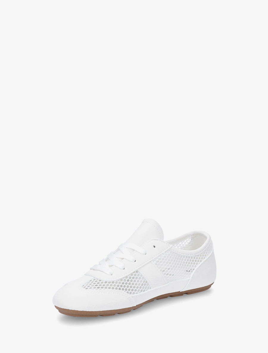 Baskets en simili et tissu ajouré - Blanc - 3