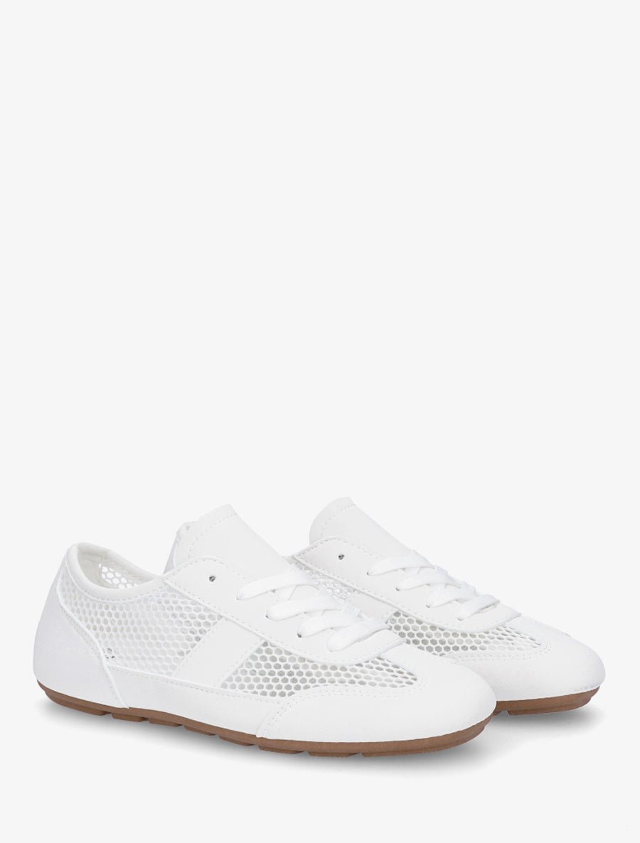 Baskets en simili et tissu ajouré - Blanc - 4