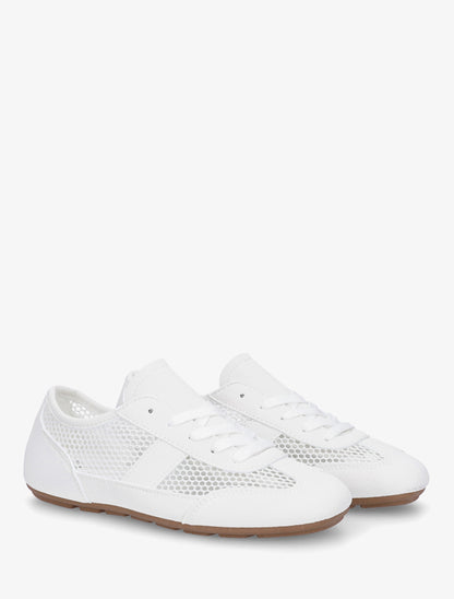 Baskets en simili et tissu ajouré - Blanc - 4