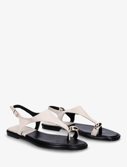 Nu-pieds en suédine à entredoigt et bague métallique - Beige - 4