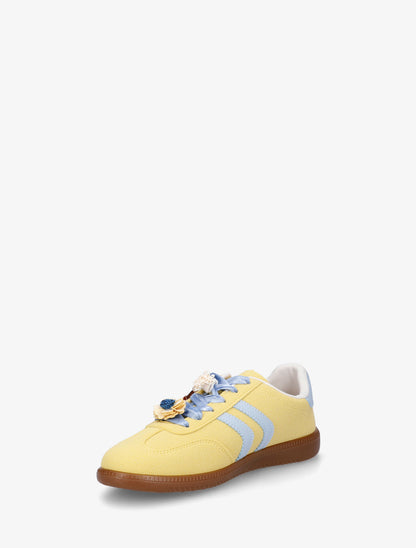 Sneakers à empiècement fleurs et bandes contrastantes - Jaune - 3
