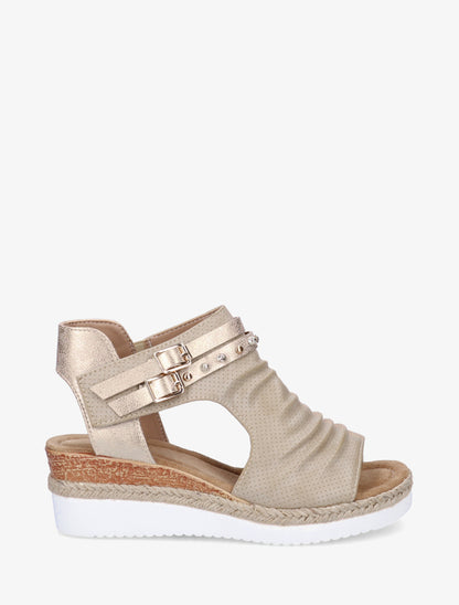 Sandales compensées effet froissé - Beige - 1
