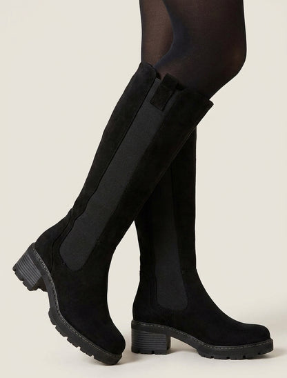Elastische Stiefel aus Wildleder mit runder Spitze - Schwarz