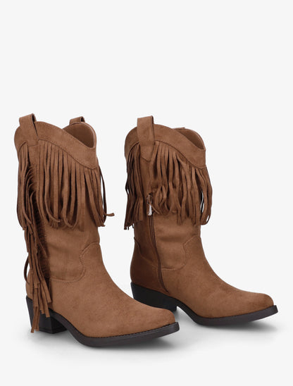 Bottines style santiags à franges - Camel - 4