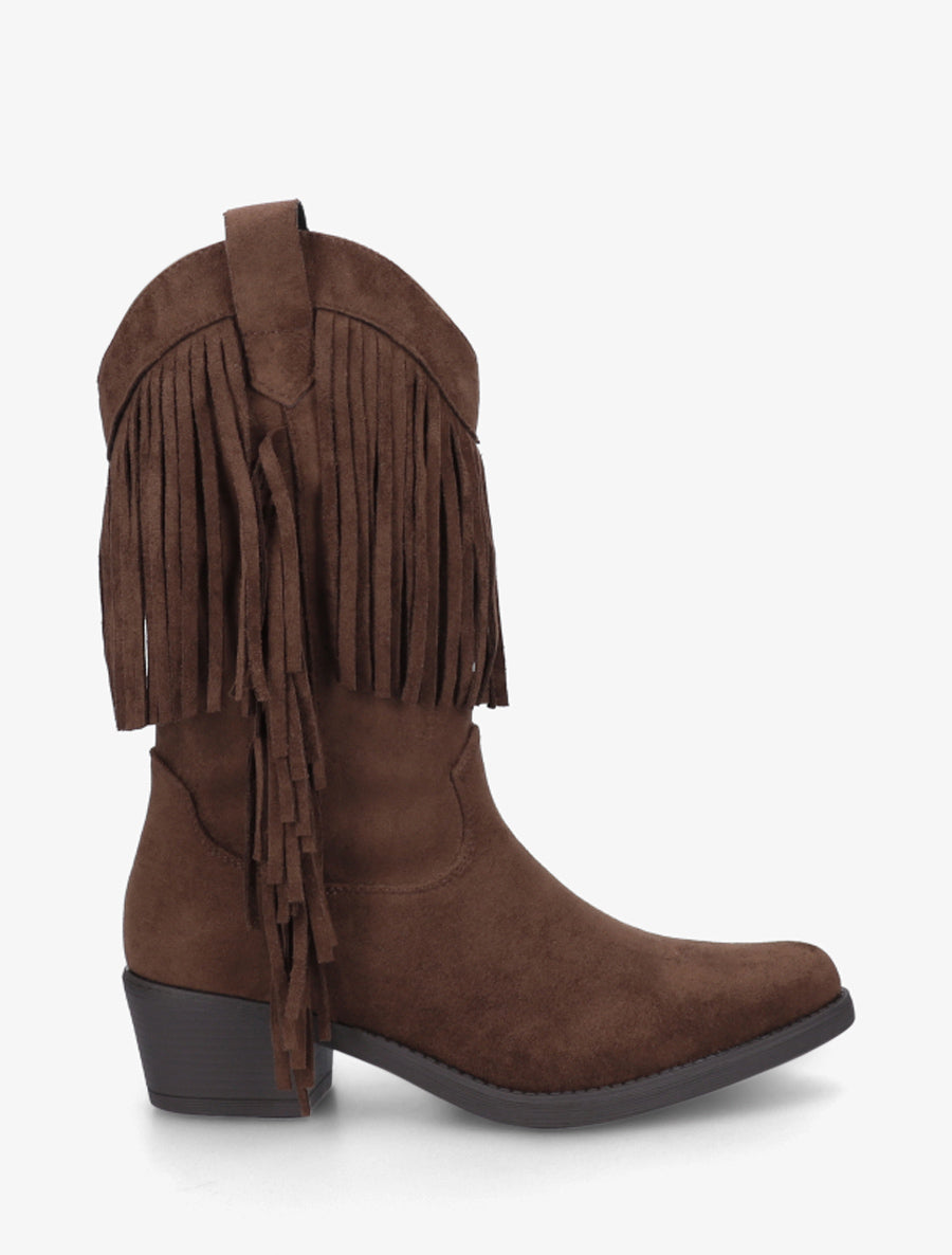 Bottines style santiags à franges - Marron - 1