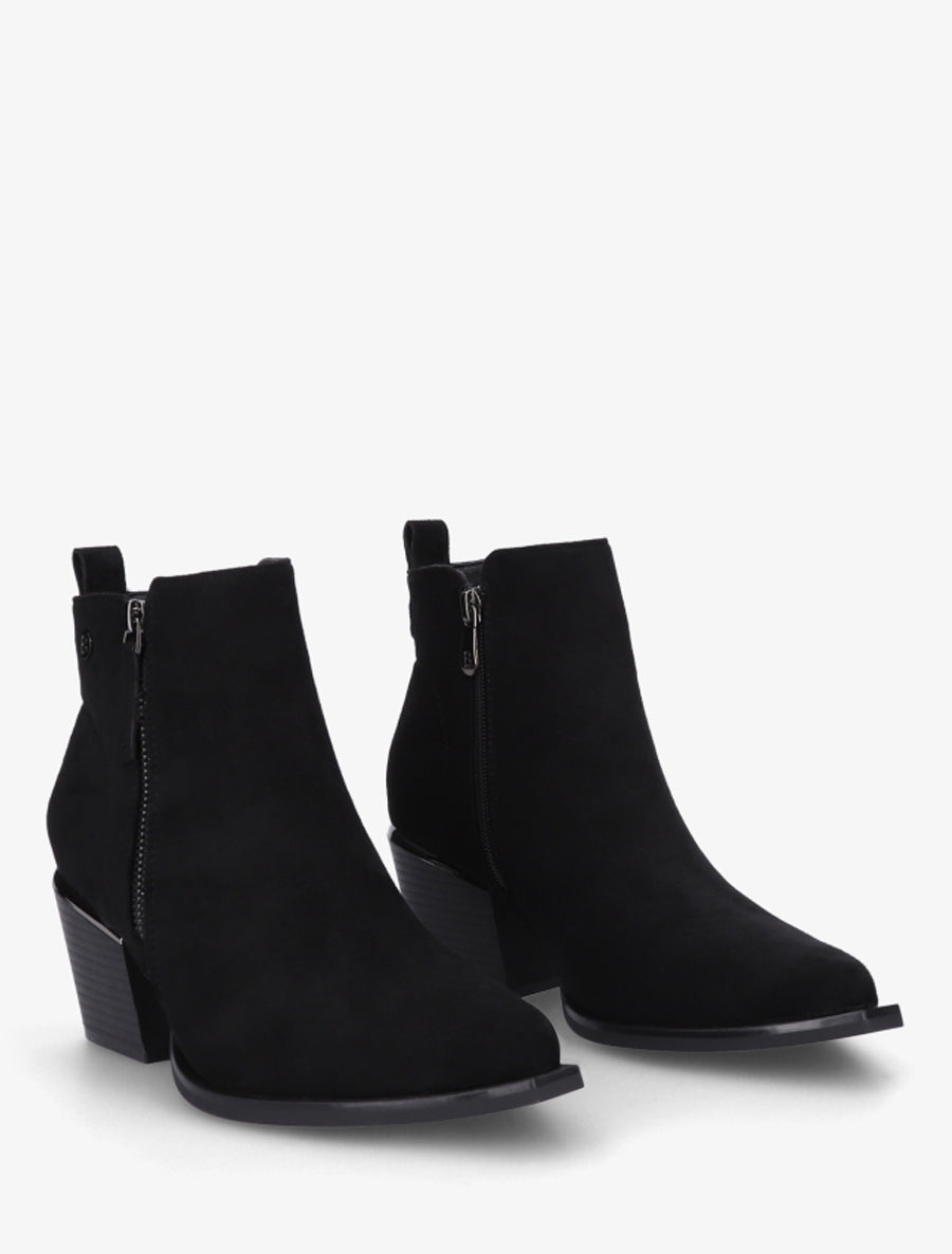 Bottines en suédine à zip décoratif et bouts pointus - Noir - 4