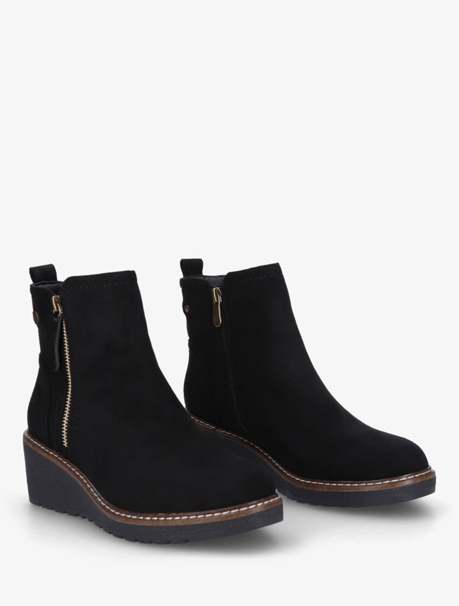 Bottines en suédine à talon semi-compensé et zip - Noir - 4