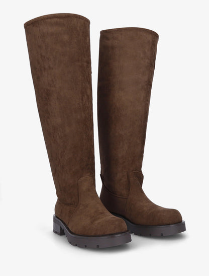 Bottes en suédine unies - Marron - 4