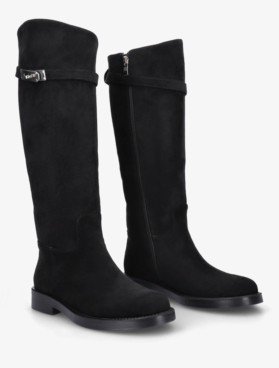Bottes en suédine style cavalière à sangle - Noir - 4