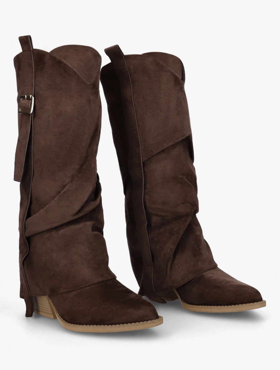 Bottes en suédine à revers - Marron - 4
