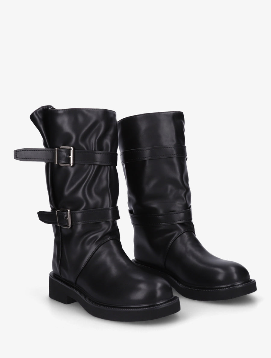 Bottines en simili à double sangles - Noir - 4