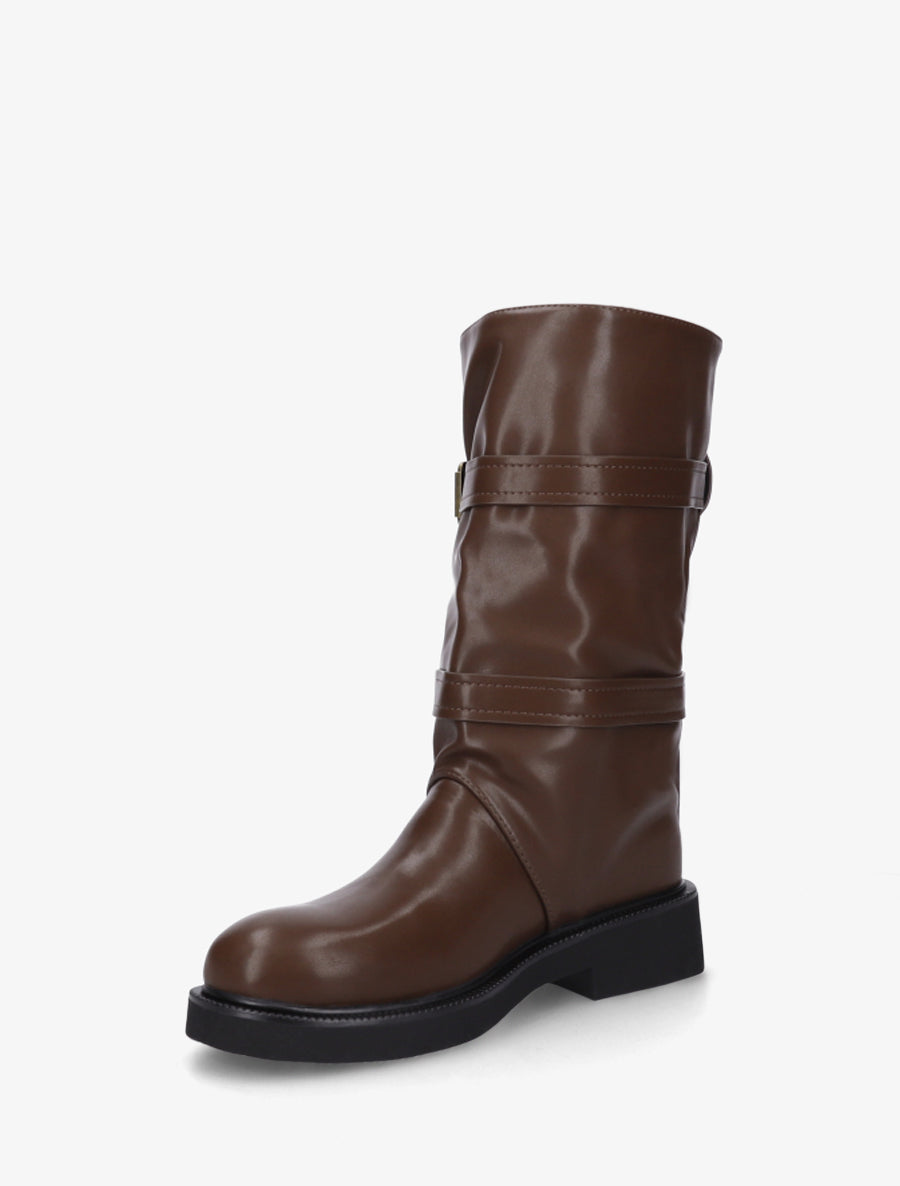 Bottines en simili à double sangles - Marron - 3