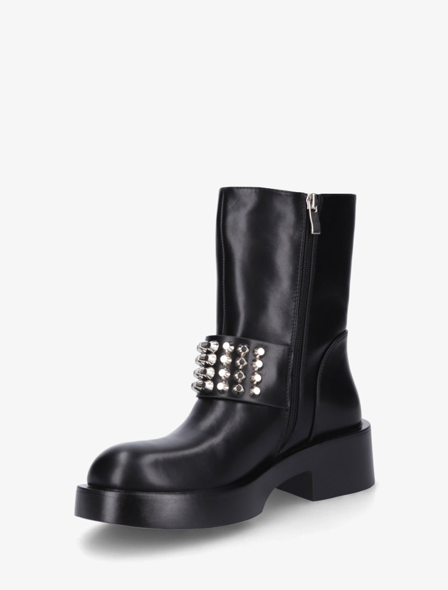 Boots style motard à clous et sangles - Noir - 3