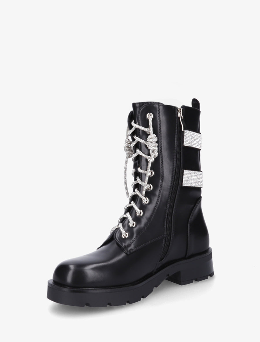 Boots à lacets et bandes strassées - Noir - 3