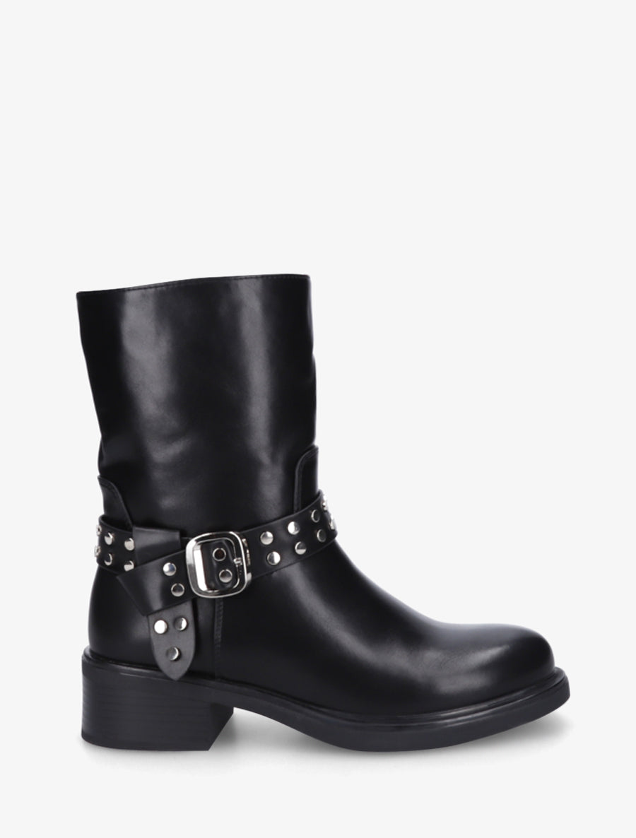 Bottines à sangle cloutée décorative - Noir - 1
