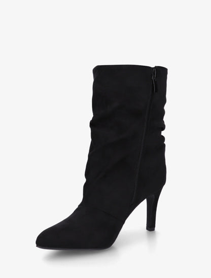 Bottines montantes en suédine effet froissé - Noir - 3