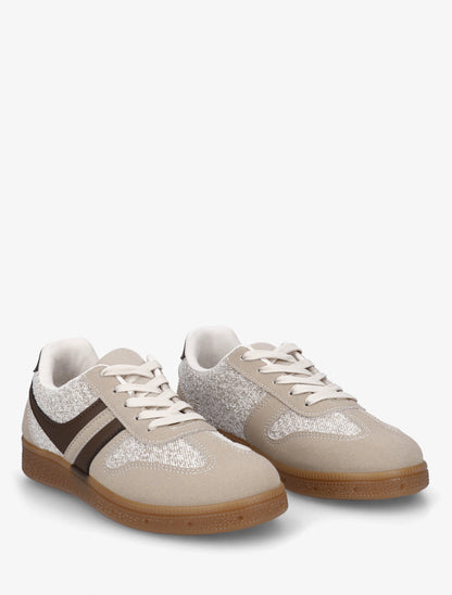 Sneakers à empiècement tissu effet tweed - Taupe - 4