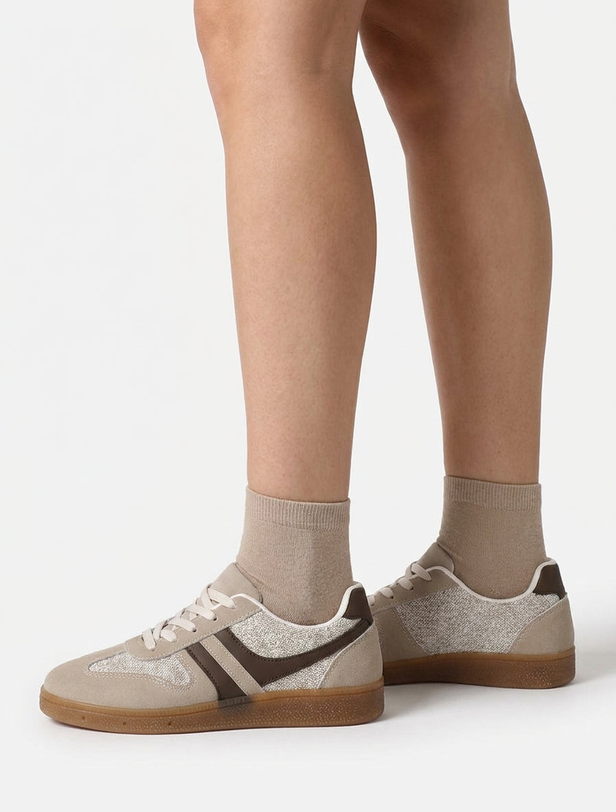 Sneakers mit Stoffeinsatz in Tweed-Optik - Maulwurf