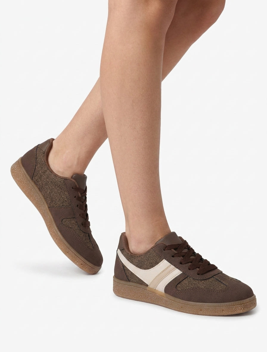 Sneakers mit Stoffeinsatz in Tweed-Optik - Braun
