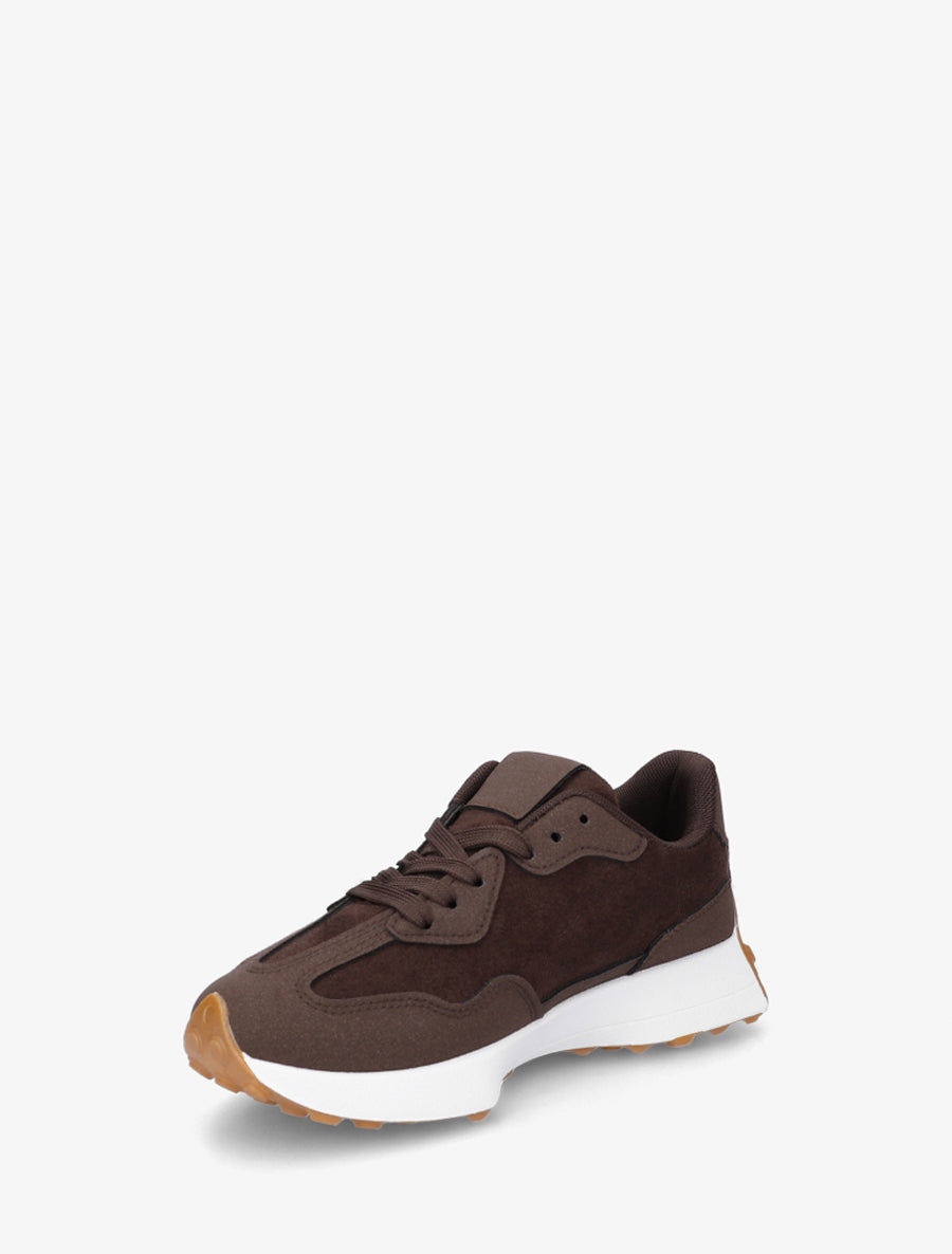 Baskets effet nubuck à bandes contrastantes - Marron - 3