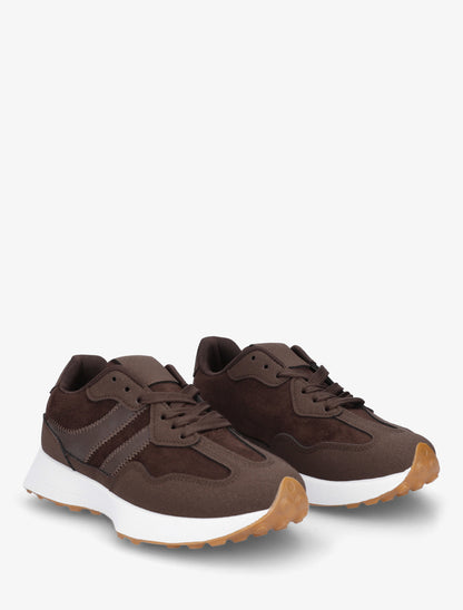 Baskets effet nubuck à bandes contrastantes - Marron - 4