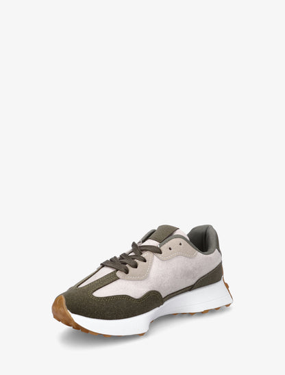 Baskets effet nubuck à bandes contrastantes - Kaki - 3