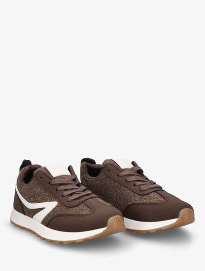 Sneakers à empiècement tissu et effet nubuck - Marron - 4